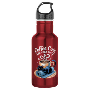 Coffee Cats and Yoga Mats Funny Cat Yoga Stainless Steel Water Bottle