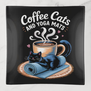 Coffee Cats and Yoga Mats Funny Cat Yoga Trinket Tray