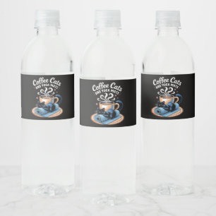 Coffee Cats and Yoga Mats Funny Cat Yoga Water Bottle Label