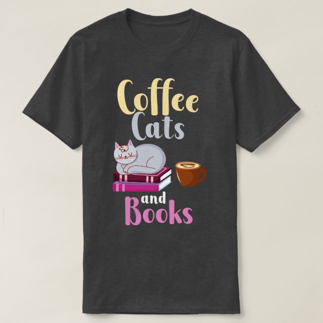 Coffee Cats Books 1 T-Shirt (Design Front)
