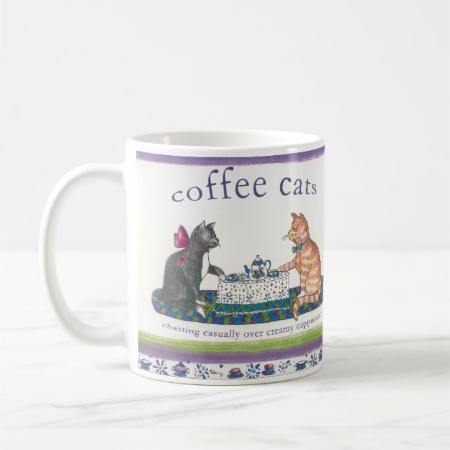 Coffee Cats Chatting over Creamy Cappucinos Mug (Left)
