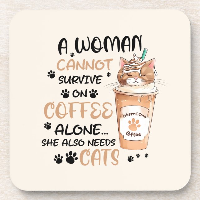 Coffee & Cats – Cute Kawaii Art Beverage Coaster (Front)