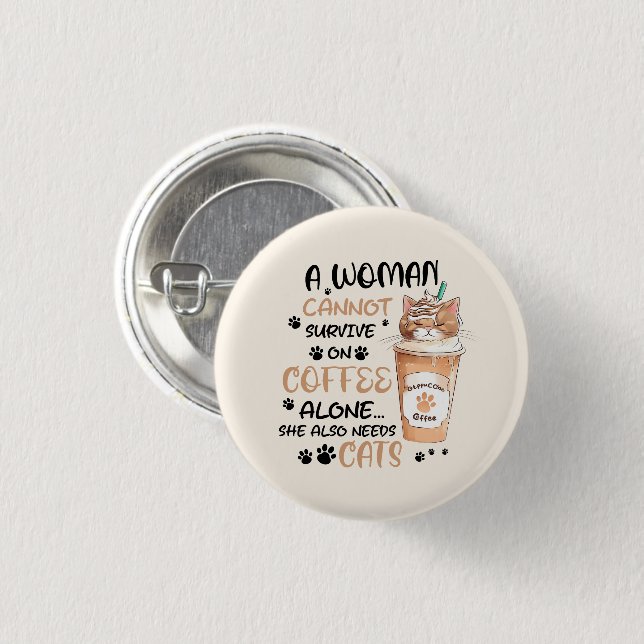 Coffee & Cats – Cute Kawaii Art Button (Front & Back)