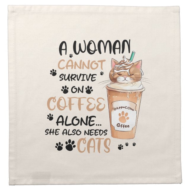 Coffee & Cats – Cute Kawaii Art Cloth Napkin (Front)