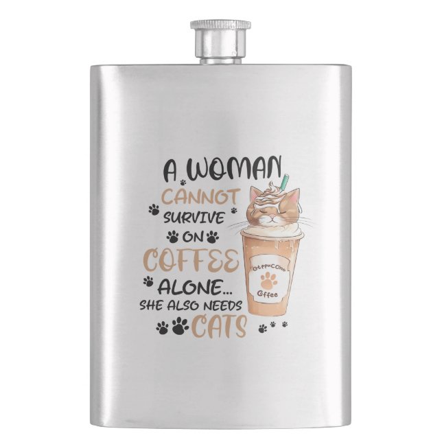Coffee & Cats – Cute Kawaii Art Flask (Front)