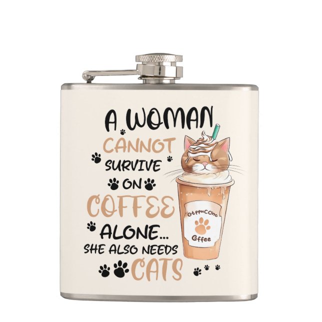Coffee & Cats – Cute Kawaii Art Flask (Front)