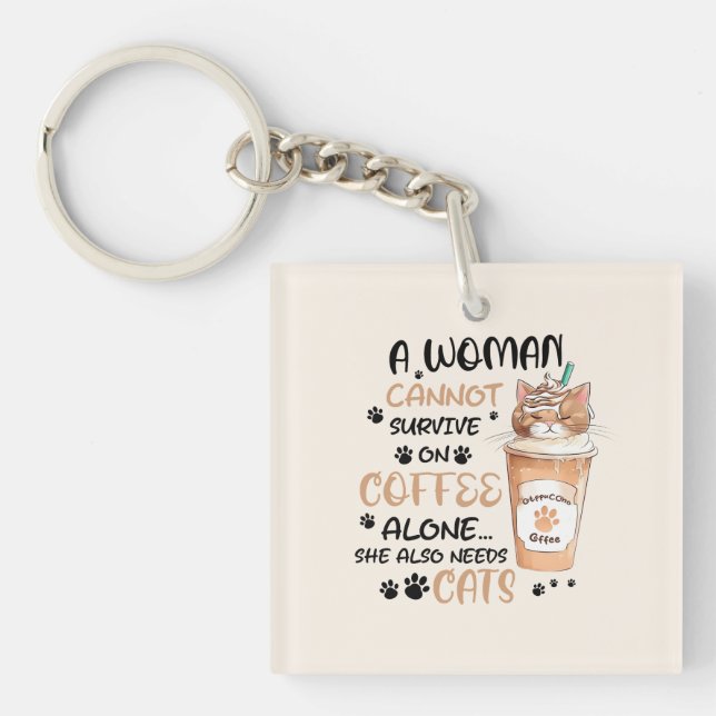Coffee & Cats – Cute Kawaii Art Keychain (Front)