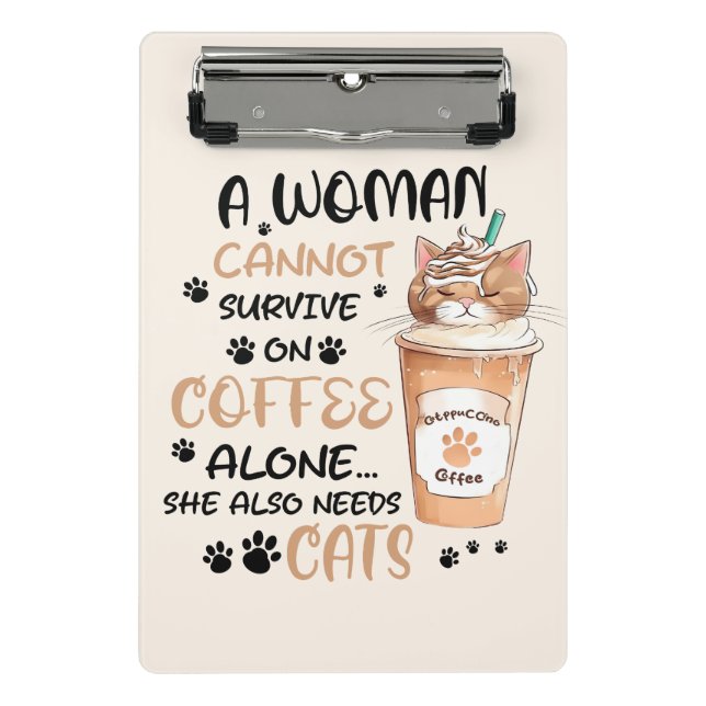Coffee & Cats – Cute Kawaii Art Mini Clipboard (Front)
