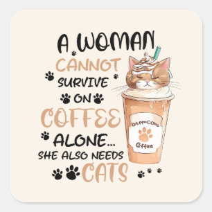 Coffee & Cats – Cute Kawaii Art Square Sticker