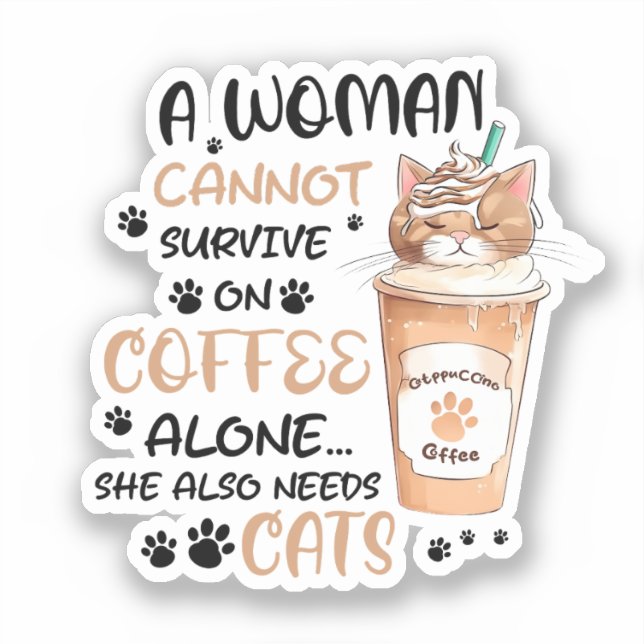 Coffee & Cats – Cute Kawaii Art Sticker (Front)