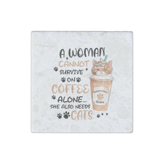 Coffee & Cats – Cute Kawaii Art Stone Magnet (Front)