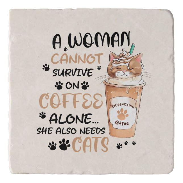 Coffee & Cats – Cute Kawaii Art Trivet (Front)