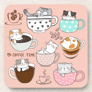 Coffee Cats Funny Beverage Coaster