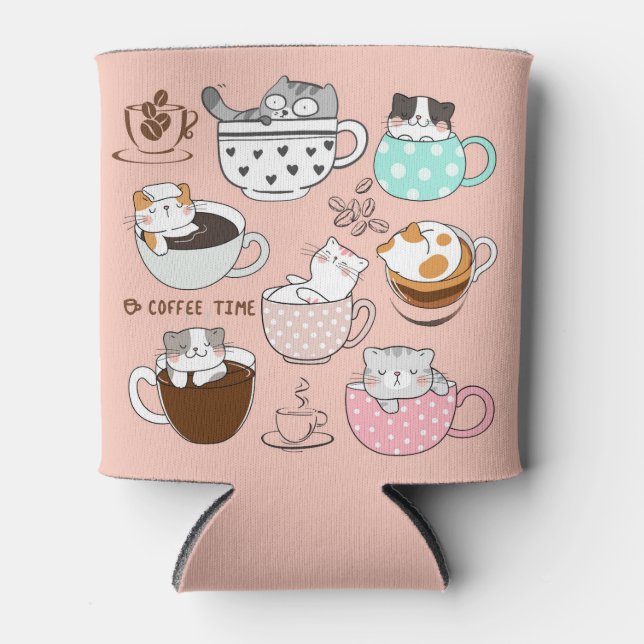  Coffee Cats Funny Can Cooler (Front)
