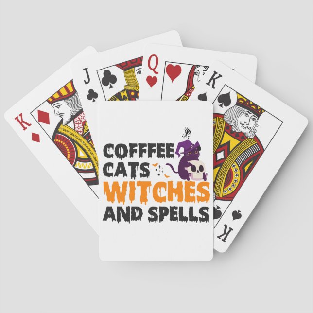 Coffee Cats Witches and Spells Funny Spooky Gift  Poker Cards (Back)