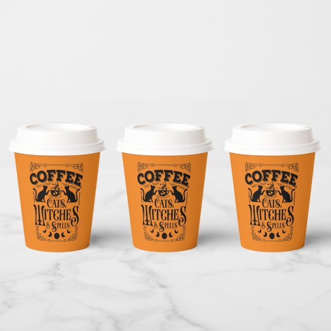 coffee cats witches spells Halloween party Paper Cups (Multi)