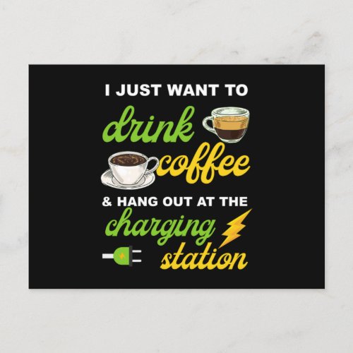 Coffee Charging Station Electric Car Vehicle Gift Postcard