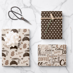Coffee Charm Trio 3 Wrapping Paper Sheets