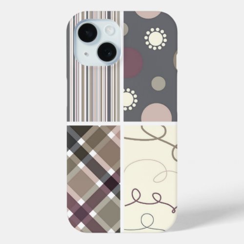 Coffee Check Plaid Dots Scribbles Stripes Pattern iPhone 15 Case