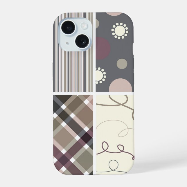 Coffee Check Plaid Dots Scribbles Stripes Pattern Iphone Case (Back)