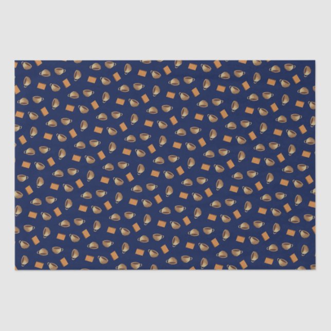 Coffee & Chocolate Biscuits Pattern Navy Blue Food Tissue Paper (Front)