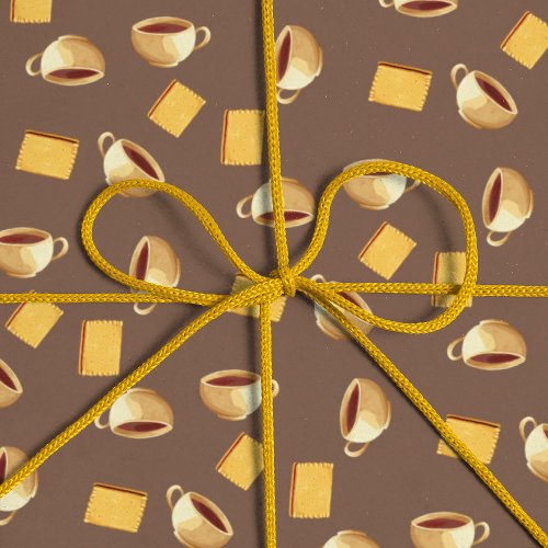 Coffee Chocolate Biscuits Pattern Taupe Brown Food Wrapping Paper