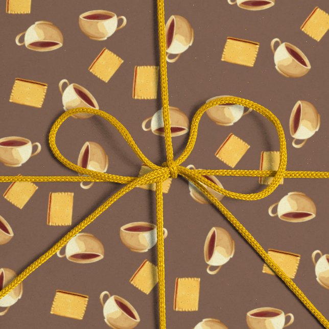 Coffee Chocolate Biscuits Pattern Taupe Brown Food Wrapping Paper (Creator Uploaded)