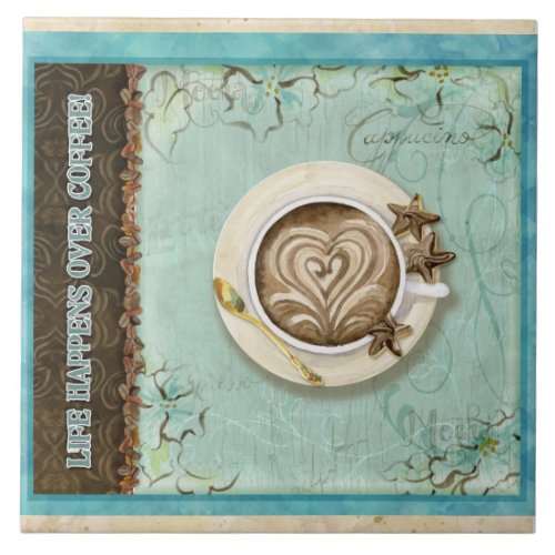 Coffee  Chocolate Cappuccino Heart Kitchen Decor Tile