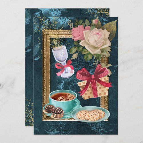 Coffee Chocolate Cookies Rose Wine Party Invitation