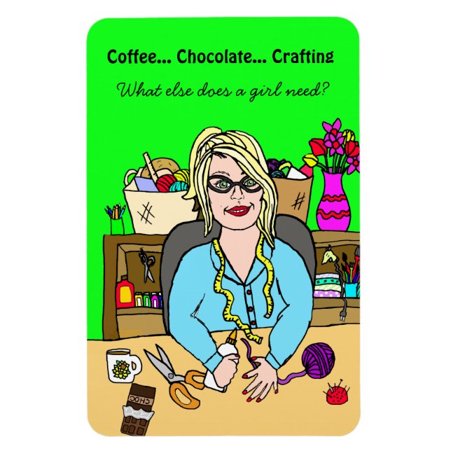 Coffee, Chocolate, Crafting Hand Drawn Woman Magnet (Vertical)