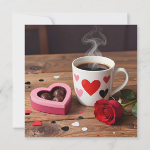 Coffee, Chocolates, Red Rose Valentine's Day Holiday Card