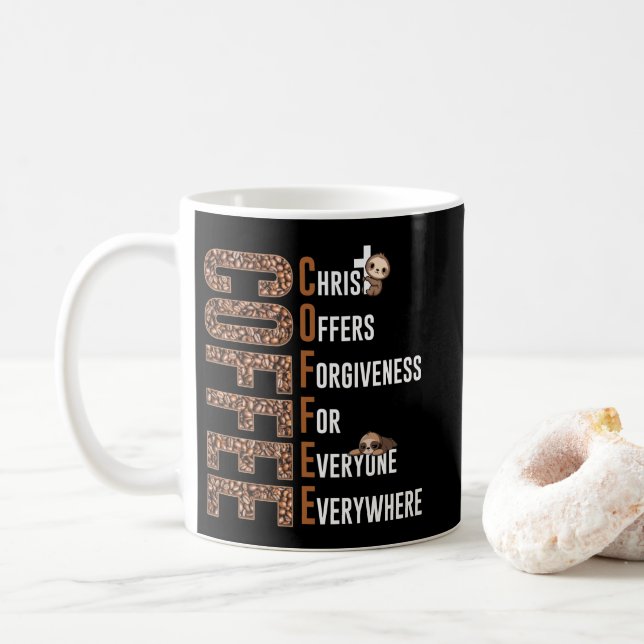 Coffee Christ Offers Forgiveness For Everyone Coffee Mug (With Donut)