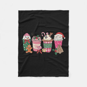 Coffee Christmas Gingerbread Pink Women Latte Cozy Fleece Blanket