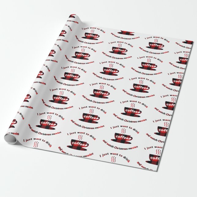 Coffee + Christmas Movies Wrapping Paper (Unrolled)
