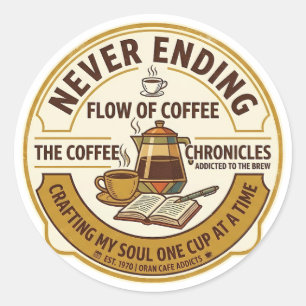 Coffee Chronicles - Retro Soul Crafting Brew Desig Classic Round Sticker