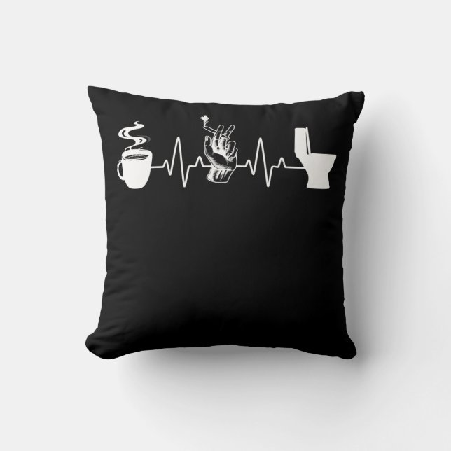 Coffee Cigaret Toilet Humor Smoker Throw Pillow (Front)