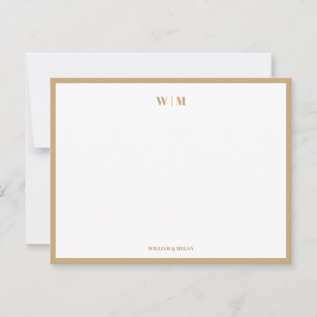 Coffee Classic Monogram Custom Couple Wedding  Note Card (Front)