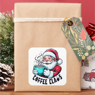 Coffee Claus Santa Hot Teal Mug Square Sticker