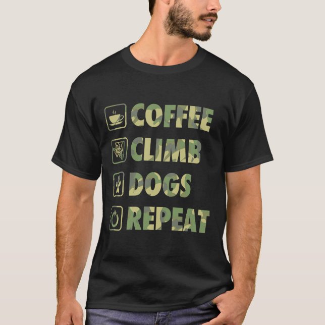 Coffee Climb Dogs Repeat Life Simple Basic Icons  T-Shirt (Front)