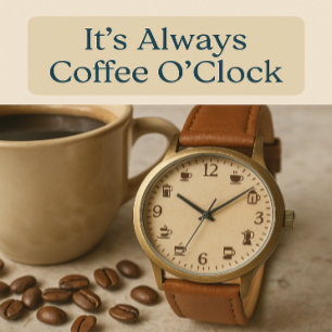 Coffee Clock Face with Brew Icons Watch
