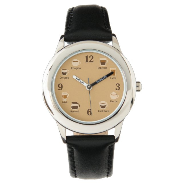 Coffee Clock Face with Brew Icons Watch (Front)