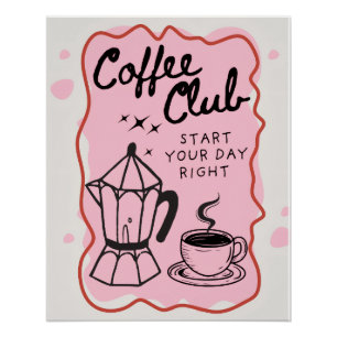 Coffee Club - Illustrated Poster with Coffee Dec