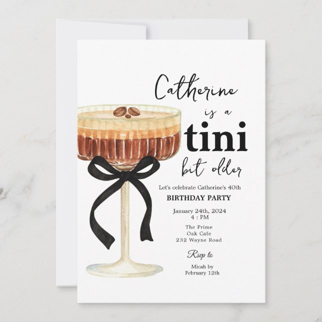 Coffee Cocktail Birthday Black Bow Invitation  (Front)