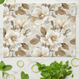 Coffee Cocoa Cream Floral Kitchen Towel