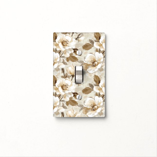 Coffee Cocoa Cream Floral Light Switch Cover (In Situ)