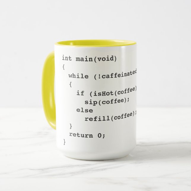 Coffee code mug for software developers (Front Left)