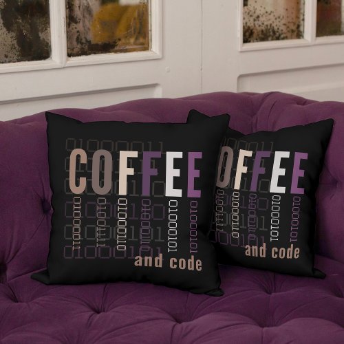 Coffee  Code Text Purple Throw Pillow