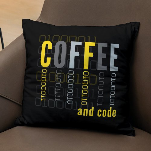 Coffee  Code Text Yellow Throw Pillow
