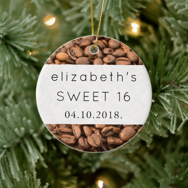 Coffee, Coffee Beans, Arabica Coffee, Sweet 16 Ceramic Ornament (Tree)