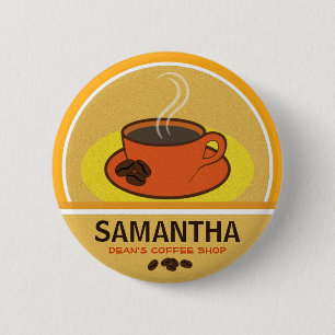 Coffee Coffee Cup Shop Cafe Staff ID Name Tags Pinback Button
